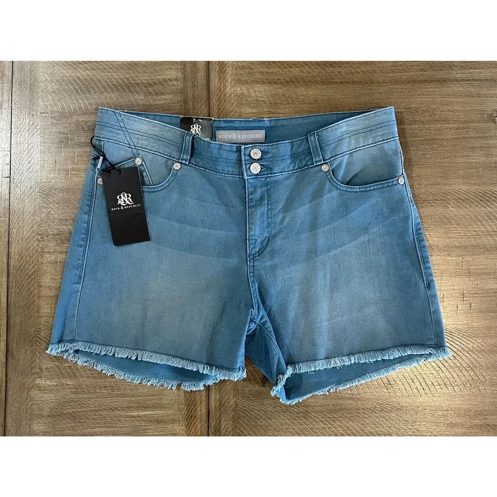 NWT Rock & Republic Bonnaroo Jean Shorts Size 14 Teal Blue Denim 4